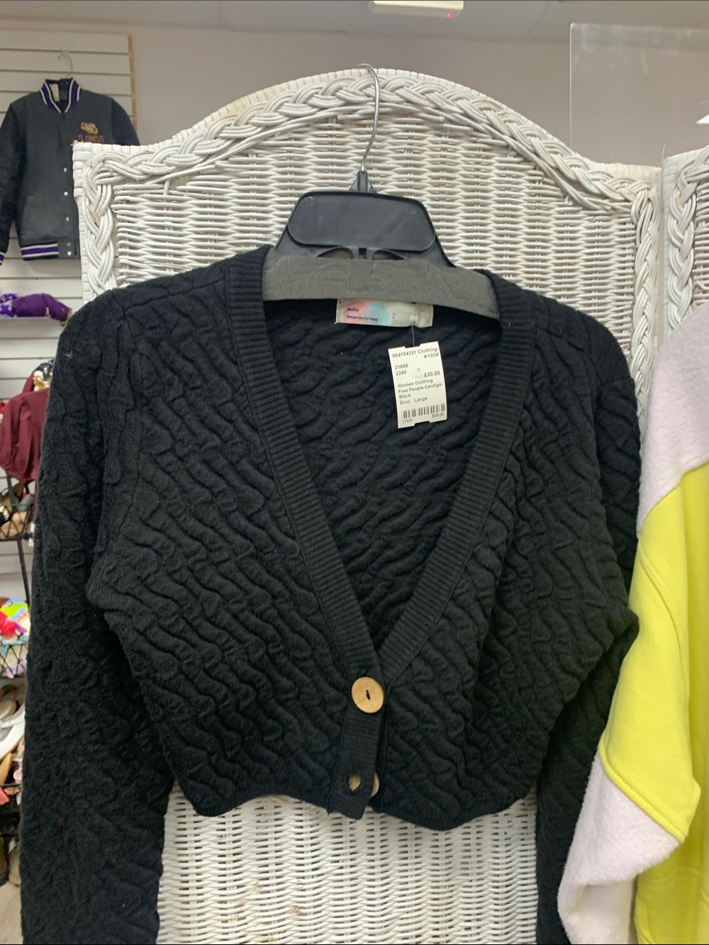 Free People Black Textured V-Neck Button Cardigan